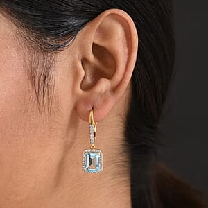 D'Joy Sky Blue Topaz, White Zircon Earrings in 18K Vermeil YG Over Sterling Silver 9.40 ctw