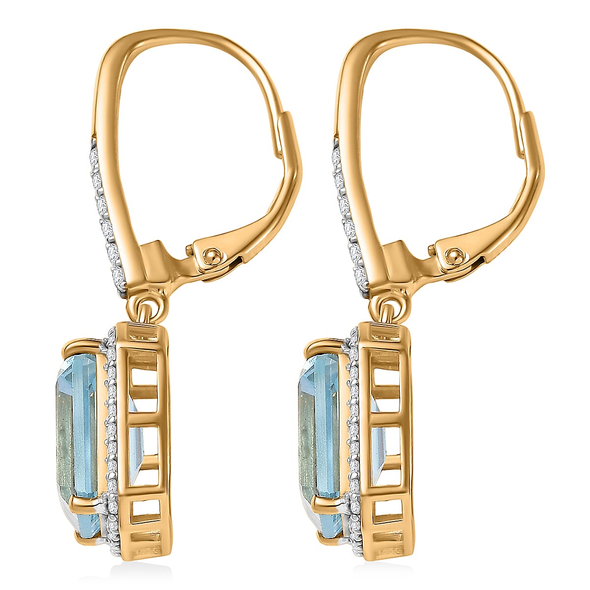 D'Joy Premium Sky Blue Topaz and White Zircon 9.40 ctw Earrings in 18K Vermeil Yellow Gold Over Sterling Silver image number 3