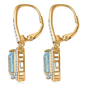 D'Joy Sky Blue Topaz, White Zircon Earrings in 18K Vermeil YG Over Sterling Silver 9.40 ctw