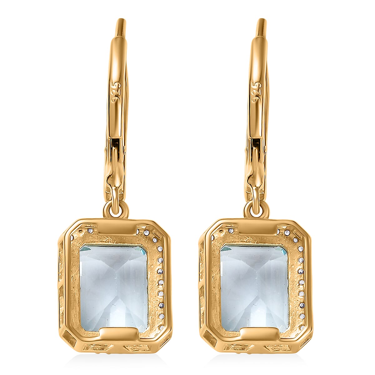 D'Joy Premium Sky Blue Topaz and White Zircon 9.40 ctw Earrings in 18K Vermeil Yellow Gold Over Sterling Silver image number 4