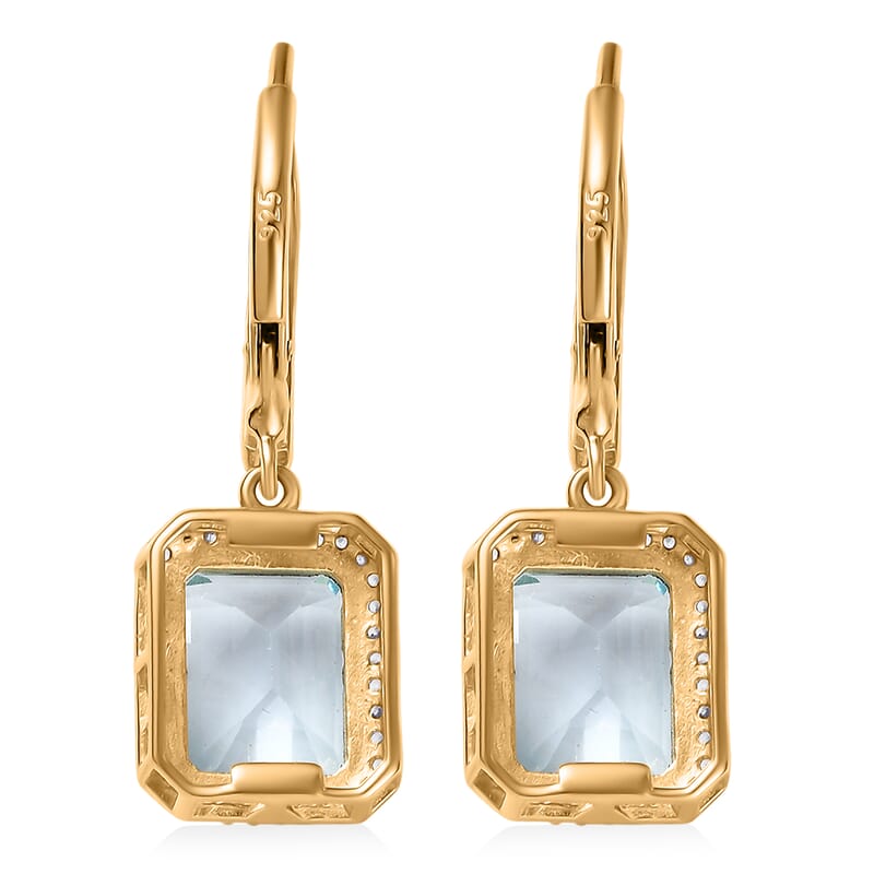 D'Joy Rachel Roy Loving Care Sky Blue Topaz, White Zircon Earrings in 18K Vermeil YG Over Sterling Silver 9.40 ctw