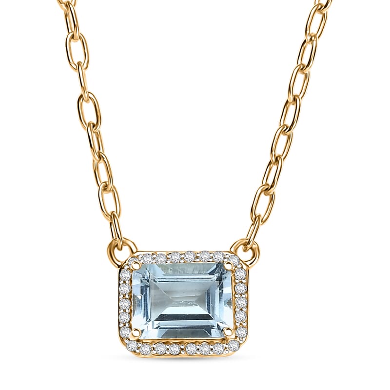 D'Joy Rachel Roy Loving Care Sky Blue Topaz, White Topaz Necklace in 18K Vermeil YG Over Sterling Silver 2.30 ctw (18- 20 Inches)