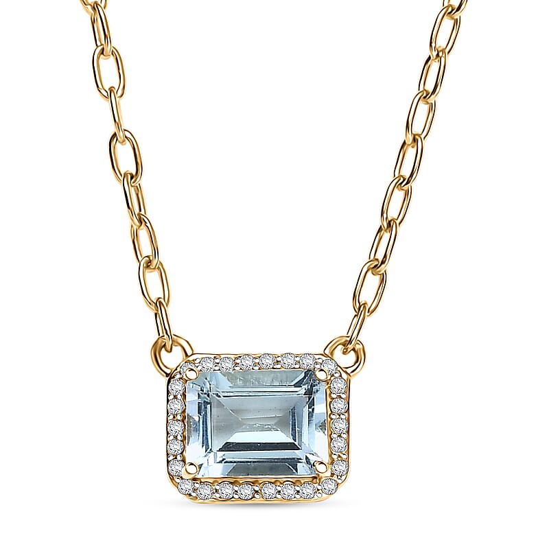 D'Joy Rachel Roy Loving Care Sky Blue Topaz, White Topaz Necklace in 18K Vermeil YG Over Sterling Silver 2.30 ctw (18- 20 Inches)