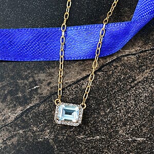 D'Joy Sky Blue Topaz, White Topaz Necklace in 18K Vermeil YG Over Sterling Silver 2.30 ctw (18- 20 Inches)