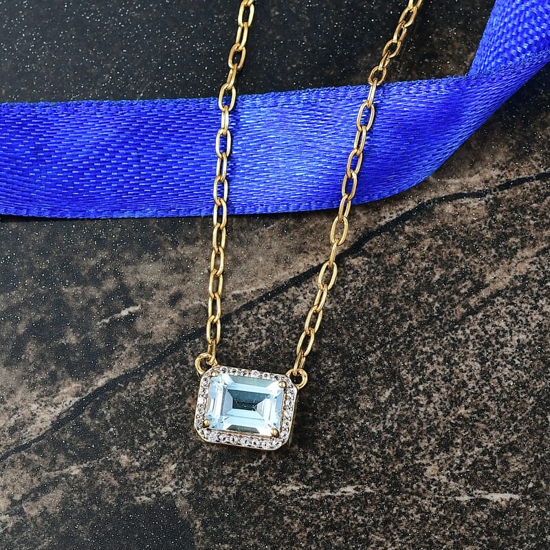 D'Joy Rachel Roy Loving Care Sky Blue Topaz, White Topaz Necklace in 18K Vermeil YG Over Sterling Silver 2.30 ctw (18- 20 Inches)