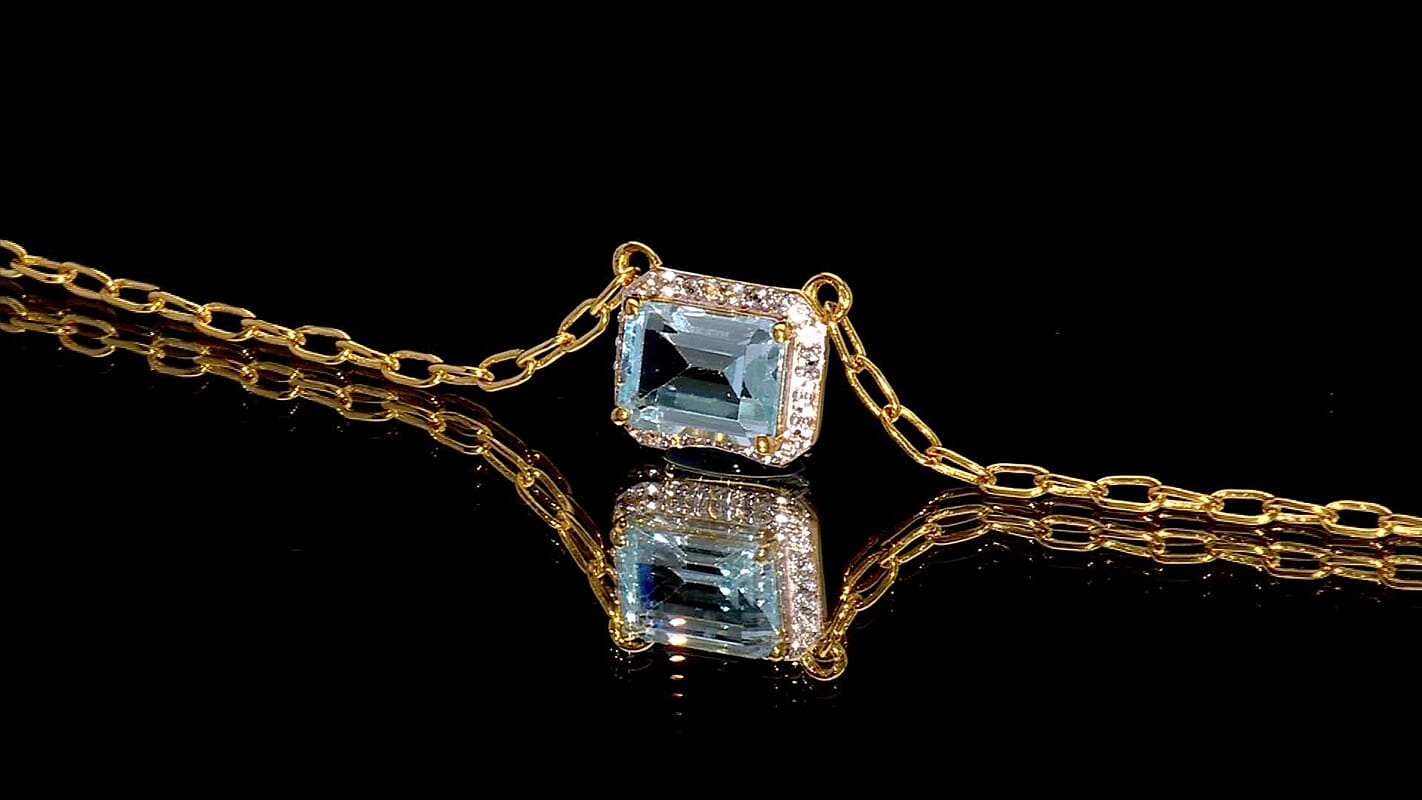 D'Joy Rachel Roy Loving Care Sky Blue Topaz, White Topaz Necklace in 18K Vermeil YG Over Sterling Silver 2.30 ctw (18- 20 Inches)