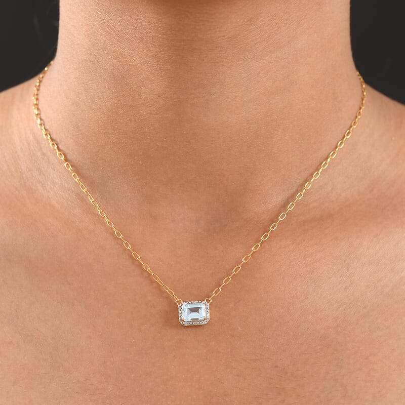 D'Joy Rachel Roy Loving Care Sky Blue Topaz, White Topaz Necklace in 18K Vermeil YG Over Sterling Silver 2.30 ctw (18- 20 Inches)