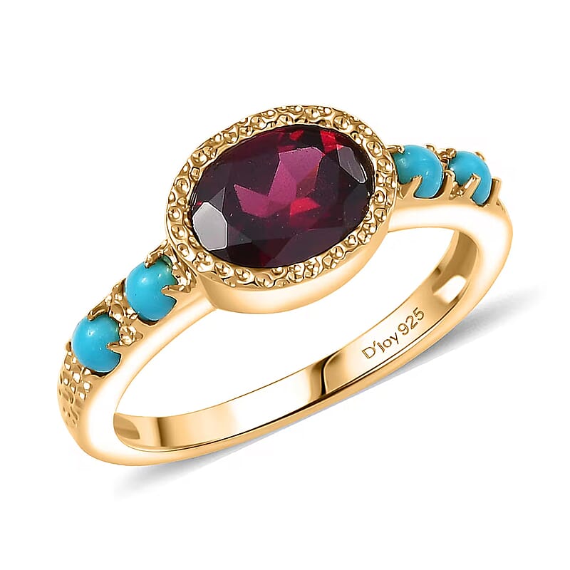 D'Joy Rachel Roy Loving Care Orissa Rhodolite Garnet, Sleeping Beauty Turquoise Ring in 18K Vermeil YG Over Sterling Silver 1.80 ctw (Size 10.0)
