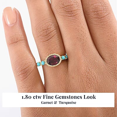 D'Joy Rachel Roy Loving Care Orissa Rhodolite Garnet, Sleeping Beauty Turquoise Ring in 18K Vermeil YG Over Sterling Silver 1.80 ctw (Size 10.0)