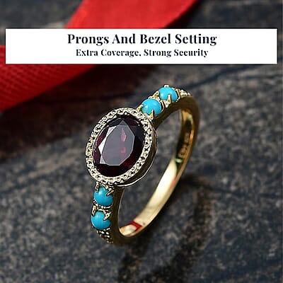 D'Joy Rachel Roy Loving Care Orissa Rhodolite Garnet, Sleeping Beauty Turquoise Ring in 18K Vermeil YG Over Sterling Silver 1.80 ctw (Size 10.0)