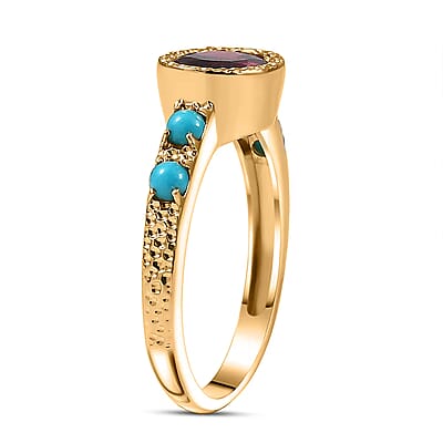 D'Joy Rachel Roy Loving Care Orissa Rhodolite Garnet, Sleeping Beauty Turquoise Ring in 18K Vermeil YG Over Sterling Silver 1.80 ctw (Size 10.0)