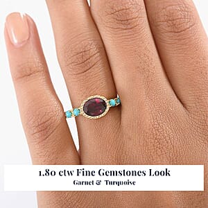 D'Joy Rachel Roy Loving Care Orissa Rhodolite Garnet, Sleeping Beauty Turquoise Ring in 18K Vermeil YG Over Sterling Silver 1.80 ctw (Size 5.0)