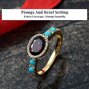 D'Joy Rachel Roy Loving Care Orissa Rhodolite Garnet, Sleeping Beauty Turquoise Ring in 18K Vermeil YG Over Sterling Silver 1.80 ctw (Size 5.0)