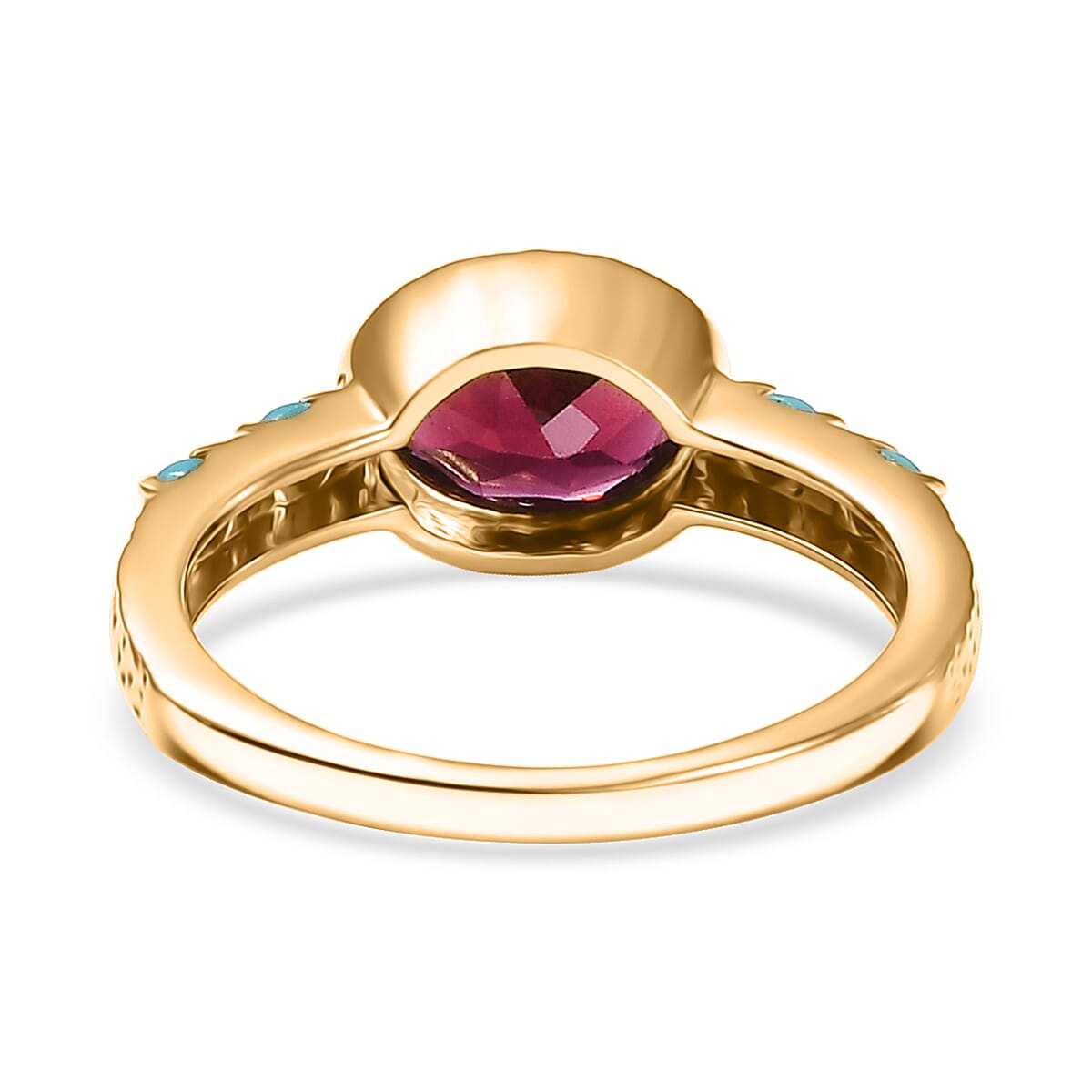 D'Joy Premium Orissa Rhodolite Garnet and Sleeping Beauty Turquoise 1.80 ctw Ring in 18K Vermeil Yellow Gold Over Sterling Silver (Size 6.0) image number 4