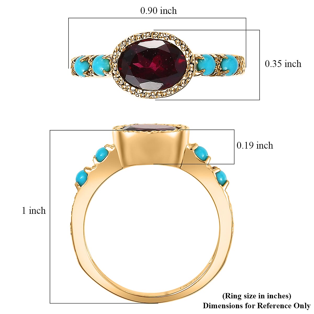 D'Joy Premium Orissa Rhodolite Garnet and Sleeping Beauty Turquoise 1.80 ctw Ring in 18K Vermeil Yellow Gold Over Sterling Silver (Size 6.0) image number 5