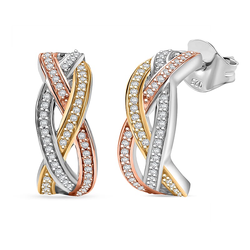 GP Royal Art Deco Collection Diamond Earrings in 18K Vermeil YRG and Rhodium Over Sterling Silver 0.35 ctw