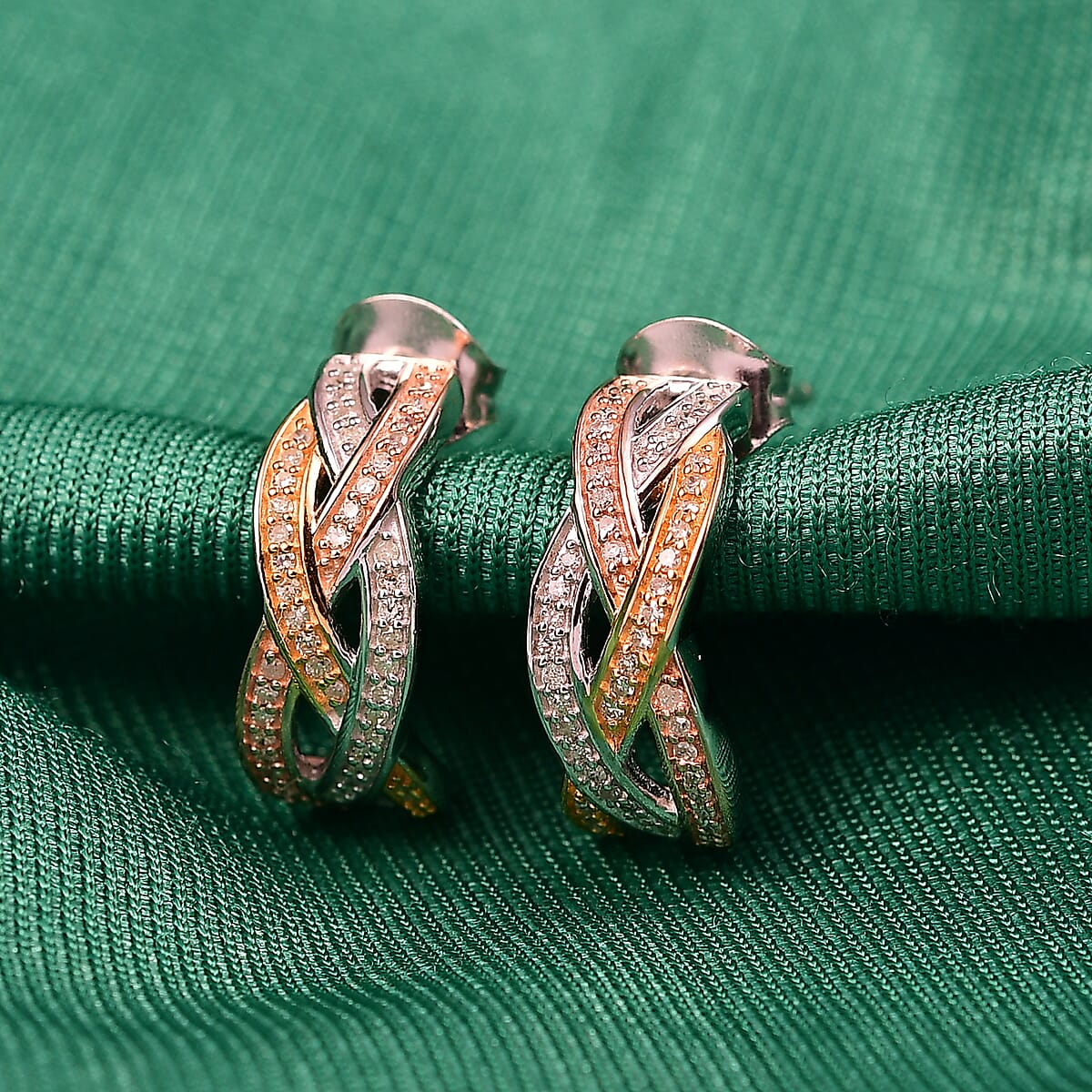 GP Royal Art Deco Collection Diamond 0.35 ctw Earrings in 18K Vermeil YRG and Rhodium Over Sterling Silver image number 1