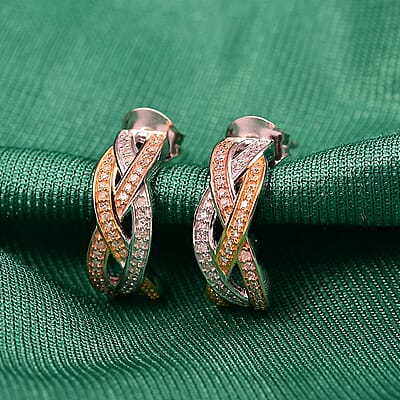 GP Royal Art Deco Collection Diamond Earrings in 18K Vermeil YRG and Rhodium Over Sterling Silver 0.35 ctw