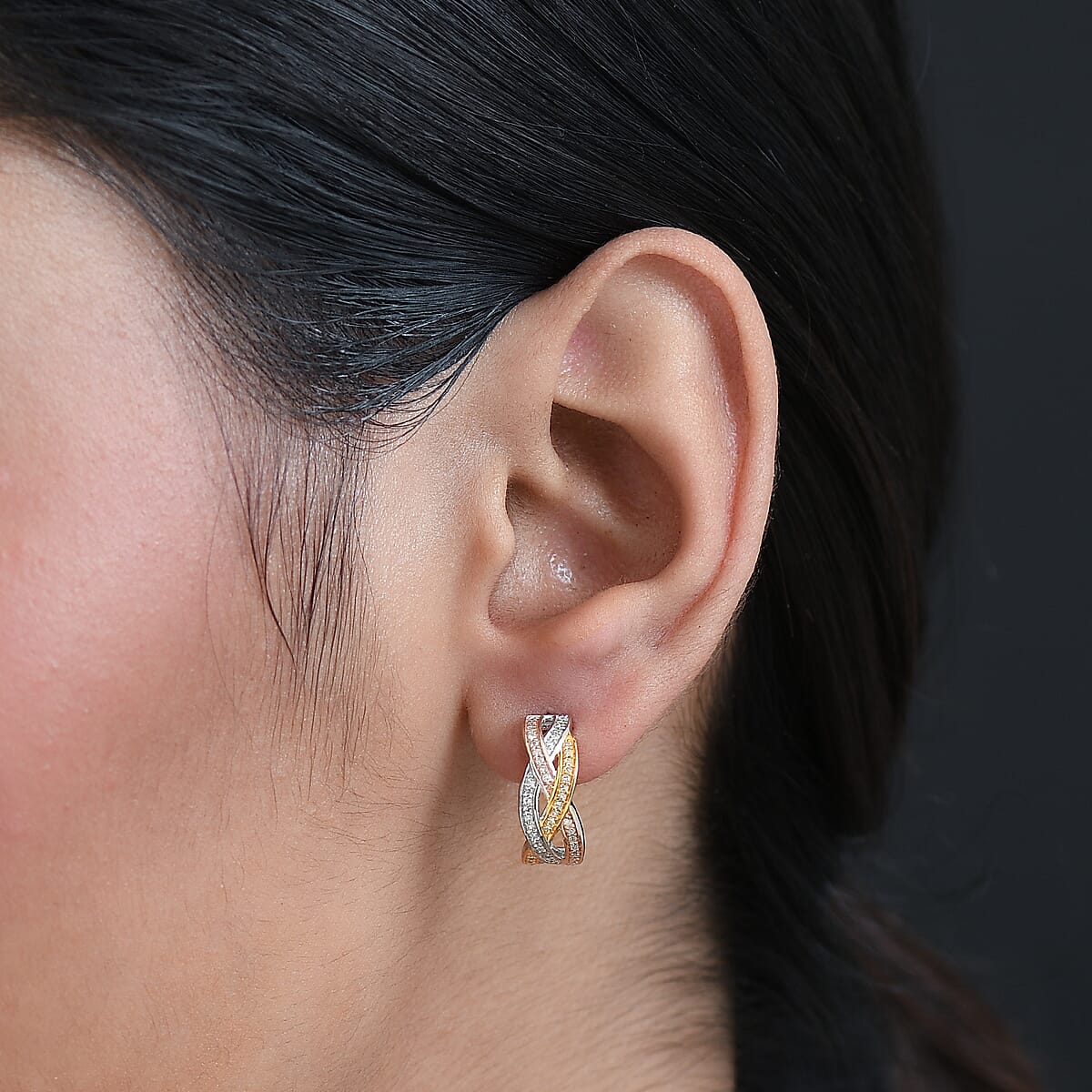 GP Royal Art Deco Collection Diamond 0.35 ctw Earrings in 18K Vermeil YRG and Rhodium Over Sterling Silver image number 3