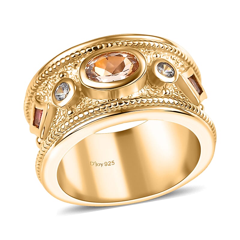 D'Joy  Marropino Morganite, Multi Gemstone Ring in 18K Vermeil YG Over Sterling Silver 1.15 ctw (Size 10.0)