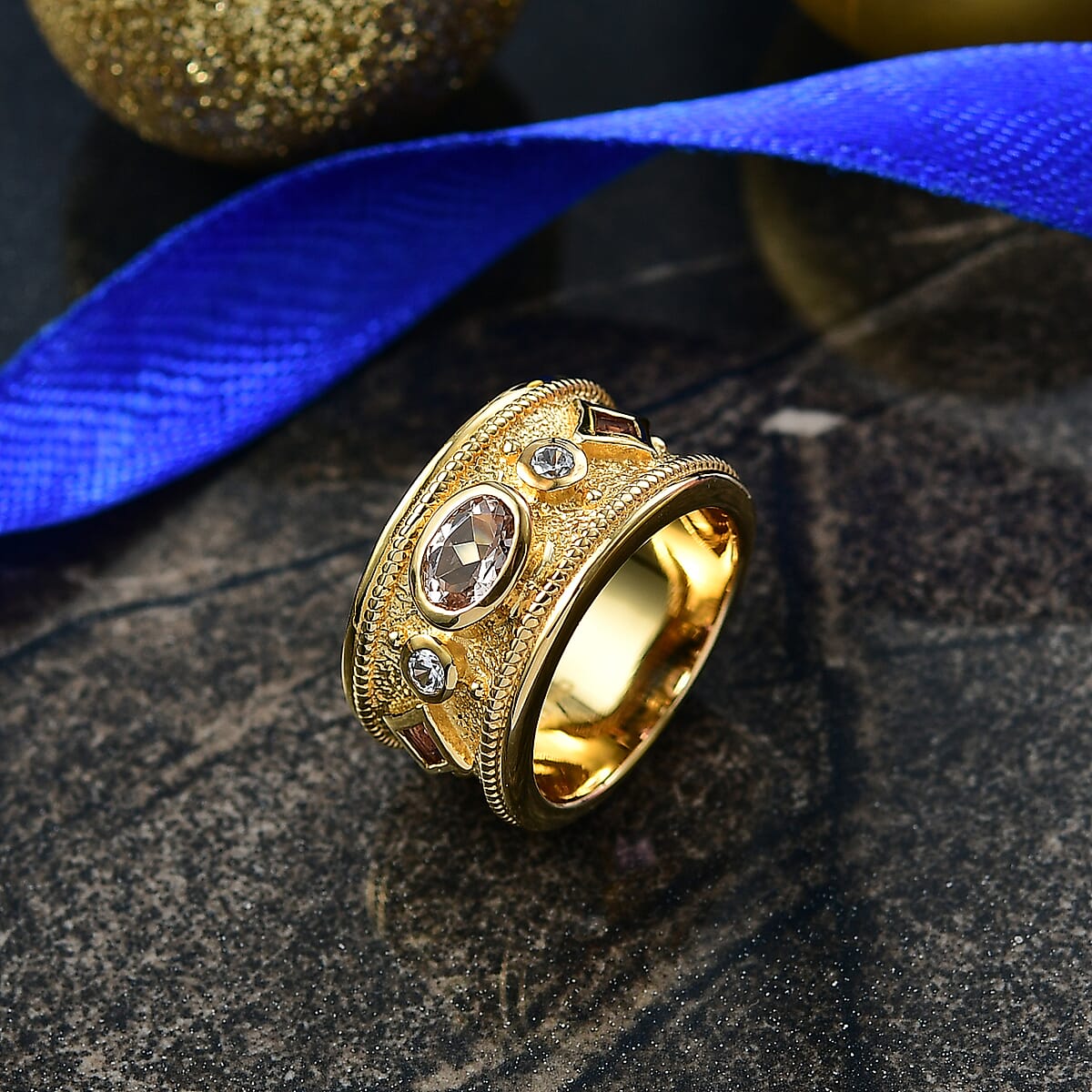 D'Joy Premium Marropino Morganite and Multi Gemstone 1.15 ctw Ring in 18K Vermeil Yellow Gold Over Sterling Silver (Size 10.0) image number 1