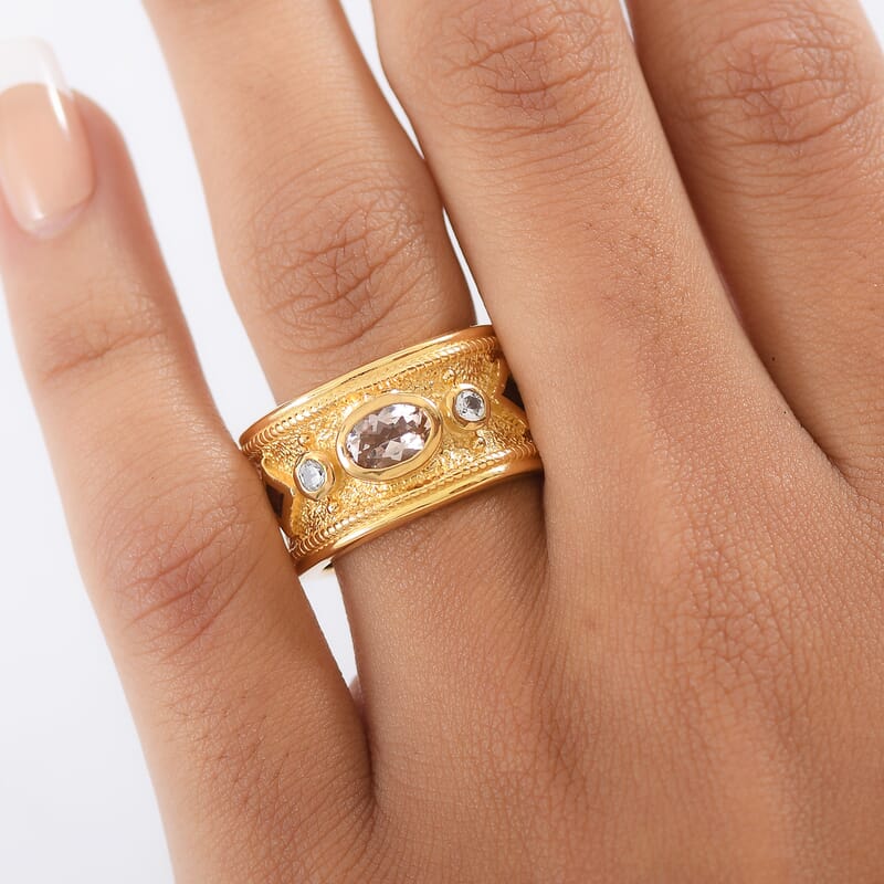 D'Joy  Marropino Morganite, Multi Gemstone Ring in 18K Vermeil YG Over Sterling Silver 1.15 ctw (Size 10.0)