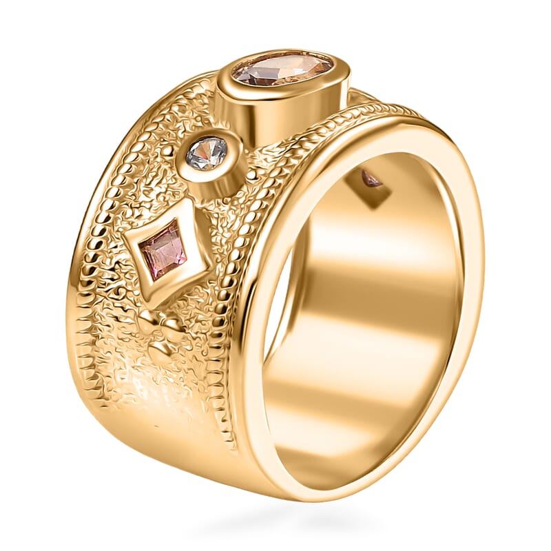 D'Joy  Marropino Morganite, Multi Gemstone Ring in 18K Vermeil YG Over Sterling Silver 1.15 ctw (Size 10.0)
