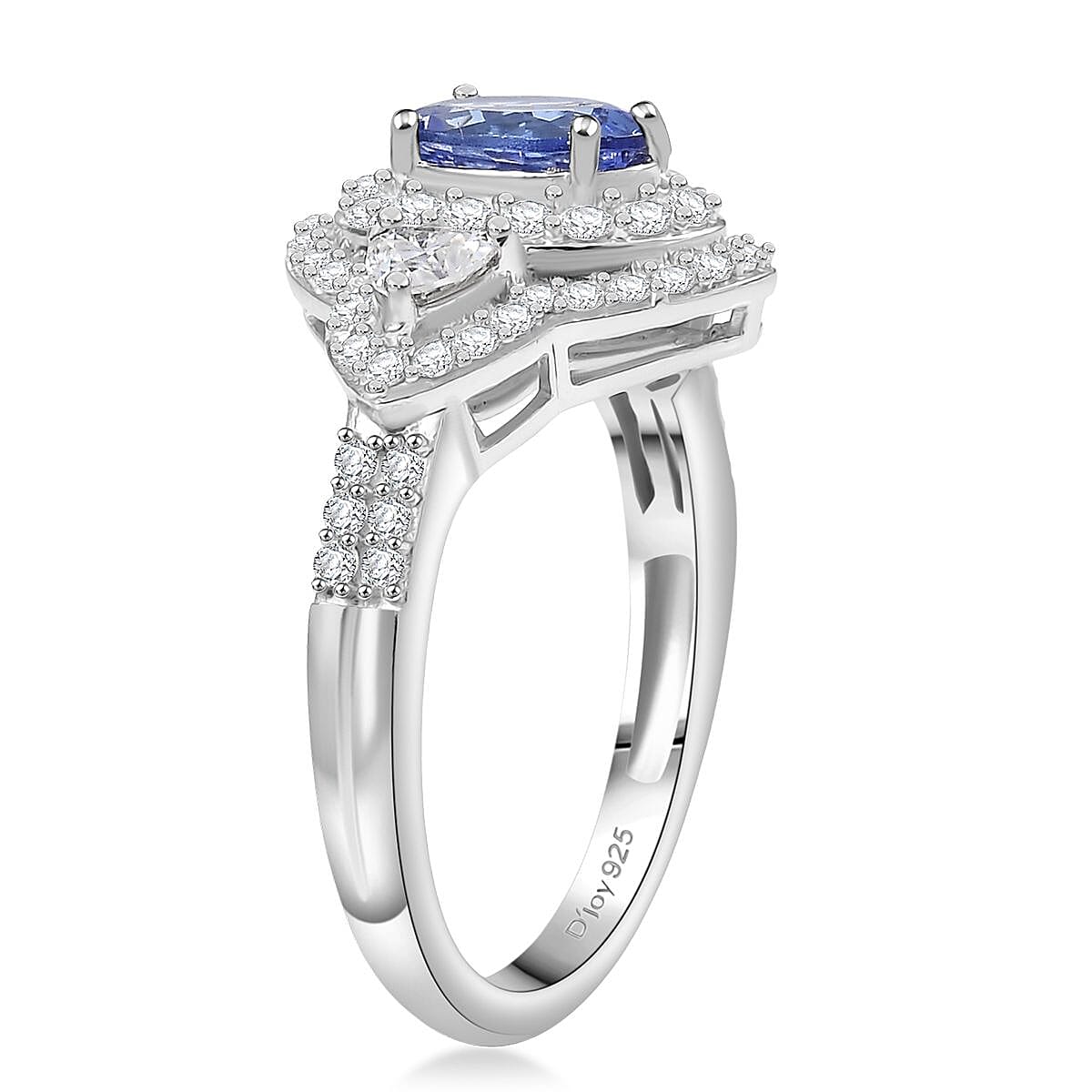 D'Joy Premium Tanzanite and Moissanite 2.00 ctw Art Deco Ring in Rhodium Over Sterling Silver (Size 10.0) image number 3