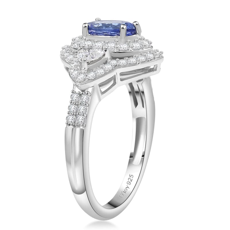 D'Joy Premium Tanzanite and Moissanite 2.00 ctw Art Deco Ring in Rhodium Over Sterling Silver (Size 10.0)