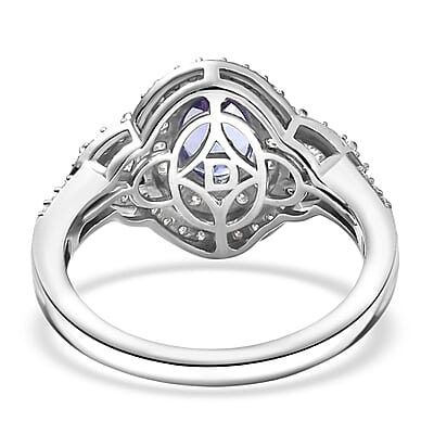 D'Joy Premium Tanzanite and Moissanite 2.00 ctw Art Deco Ring in Rhodium Over Sterling Silver (Size 10.0)