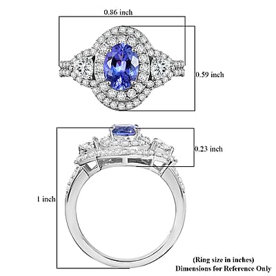 D'Joy Premium Tanzanite and Moissanite 2.00 ctw Art Deco Ring in Rhodium Over Sterling Silver (Size 10.0)