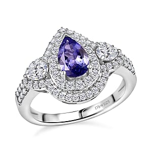 D'Joy Premium Tanzanite and Moissanite 1.85 ctw Art Deco Ring in Rhodium Over Sterling Silver (Size 10.0)