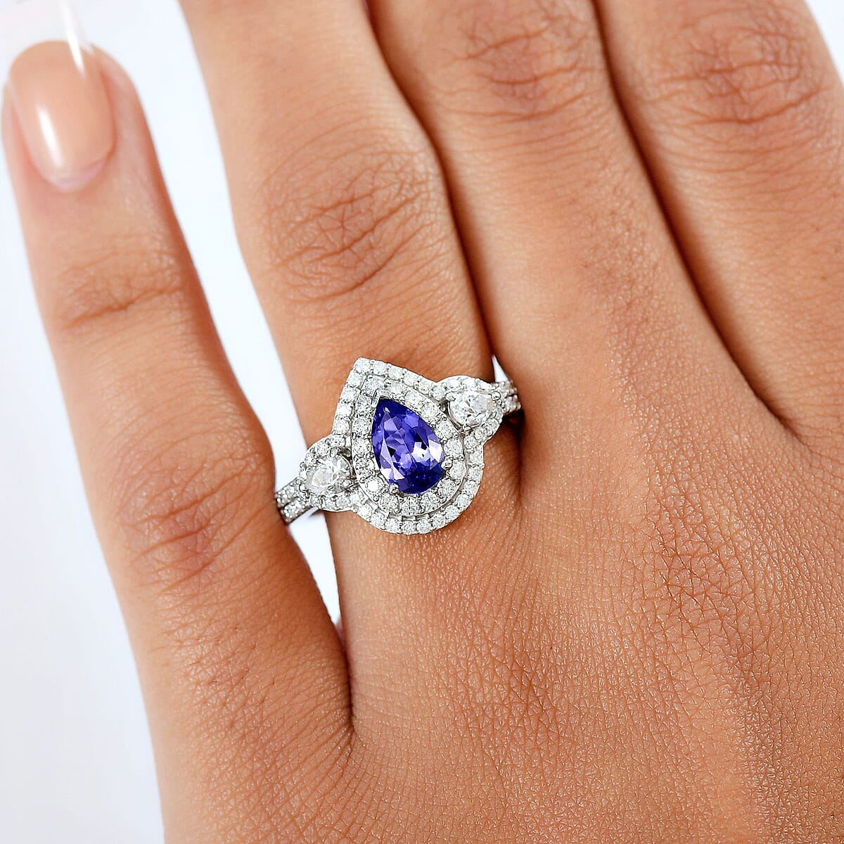D'Joy Premium Tanzanite and Moissanite 1.85 ctw Art Deco Ring in Rhodium Over Sterling Silver (Size 9.0) image number 2
