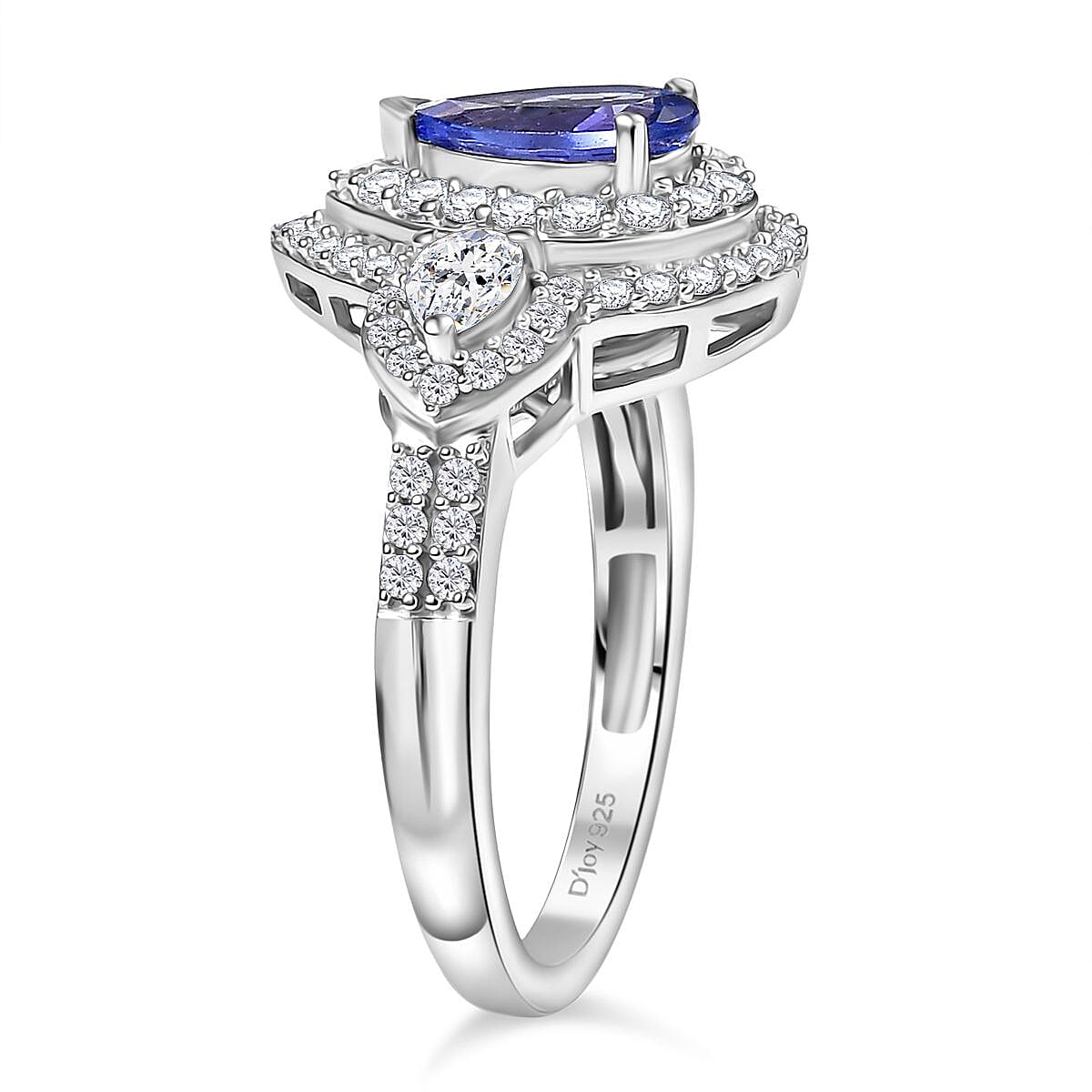 D'Joy Premium Tanzanite and Moissanite 1.85 ctw Art Deco Ring in Rhodium Over Sterling Silver (Size 9.0) image number 3