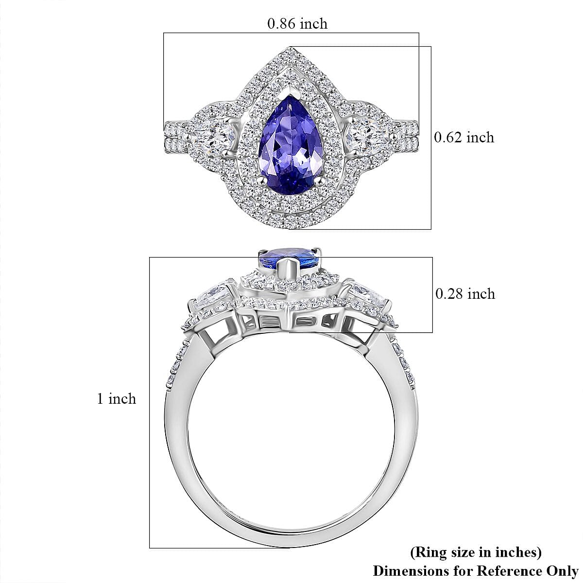 D'Joy Premium Tanzanite and Moissanite 1.85 ctw Art Deco Ring in Rhodium Over Sterling Silver (Size 9.0) image number 5