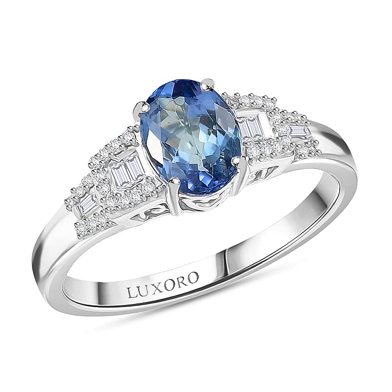 Luxoro AAA Peacock Tanzanite, Diamond Art Deco Ring in 10K White Gold 1.42 ctw (Size 10.0)