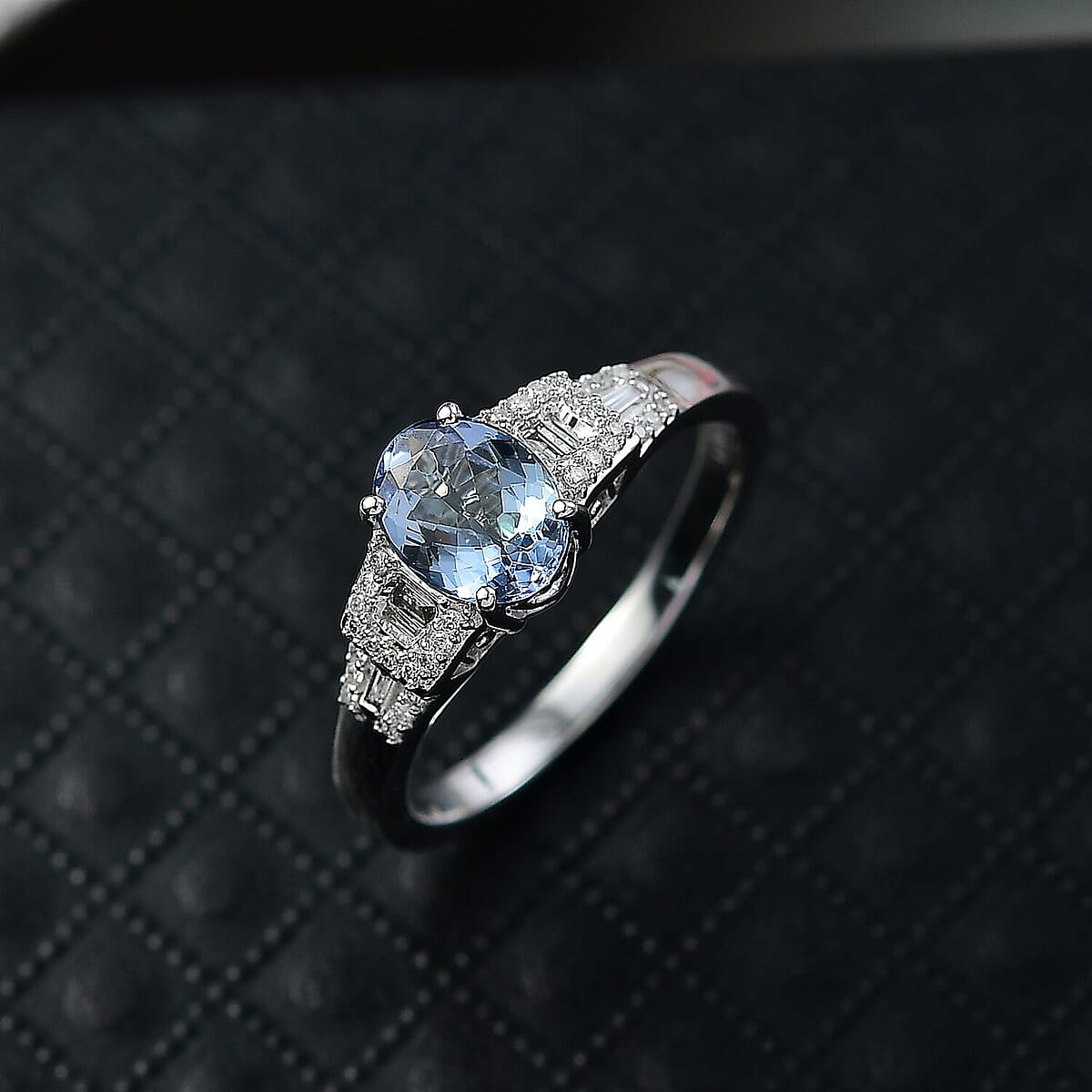 Doorbuster Luxoro AAA Peacock Tanzanite and Diamond I2 1.60 ctw Art Deco Ring in 10K White Gold (Size 10.0) image number 1