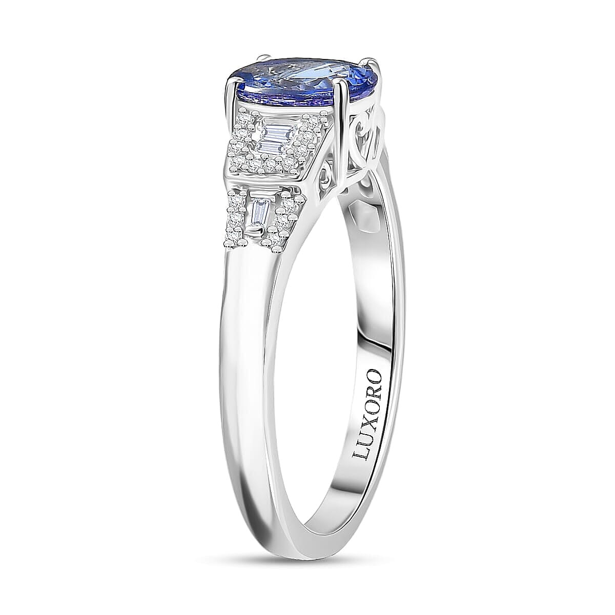 Doorbuster Luxoro AAA Peacock Tanzanite and Diamond I2 1.60 ctw Art Deco Ring in 10K White Gold (Size 10.0) image number 3