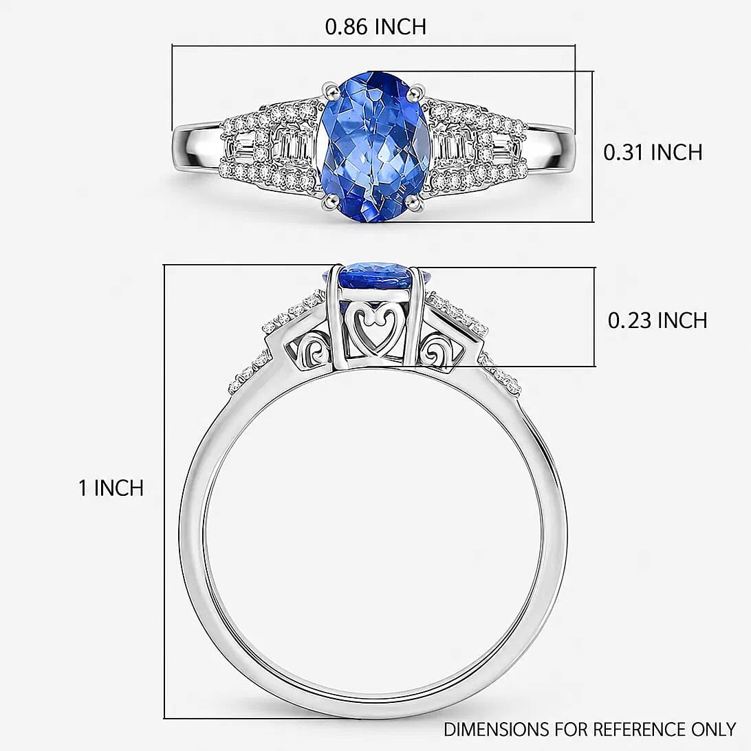 Luxoro AAA Peacock Tanzanite, Diamond Art Deco Ring in 10K White Gold 1.42 ctw (Size 10.0)