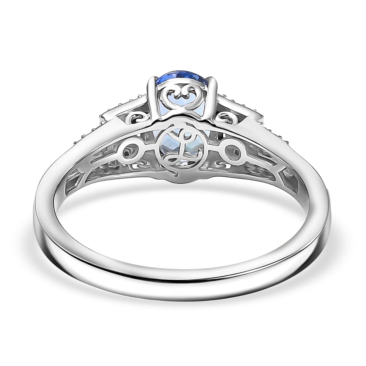 Doorbuster Luxoro AAA Peacock Tanzanite and Diamond I2 1.60 ctw Art Deco Ring in 10K White Gold (Size 7.0) image number 4