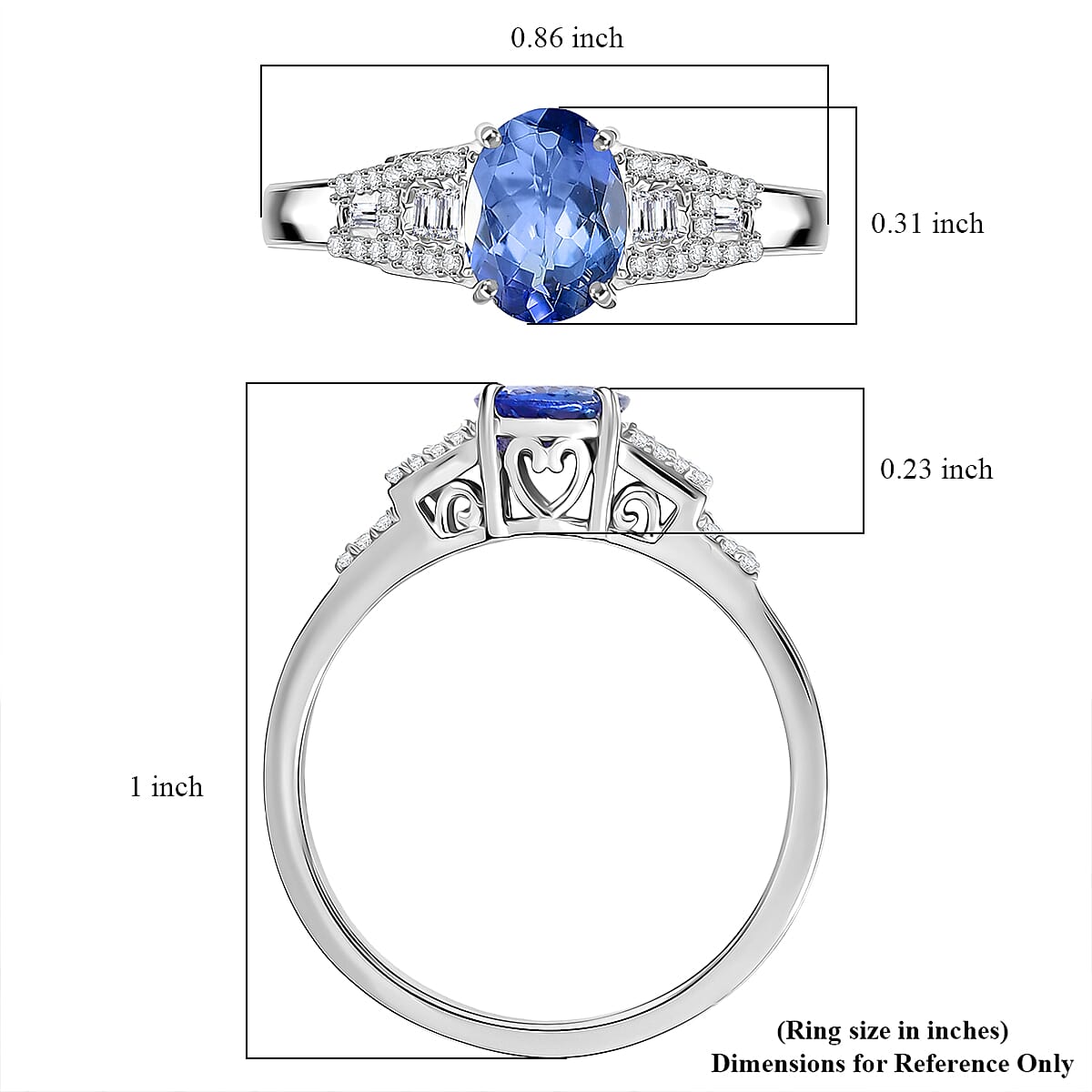 Doorbuster Luxoro AAA Peacock Tanzanite and Diamond I2 1.60 ctw Art Deco Ring in 10K White Gold (Size 7.0) image number 5