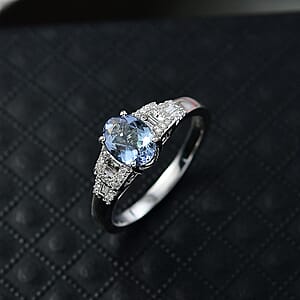 Luxoro AAA Peacock Tanzanite, Diamond Art Deco Ring in 10K White Gold 1.42 ctw (Size 9.5)
