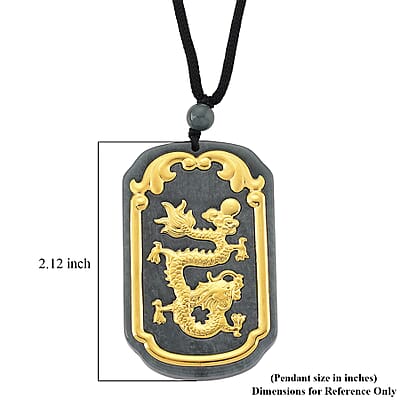 24K Yellow Gold Natural Olmec Jadeite 125.00 ctw Dragon Carved Pendant with Beaded Necklace (28 Inches)