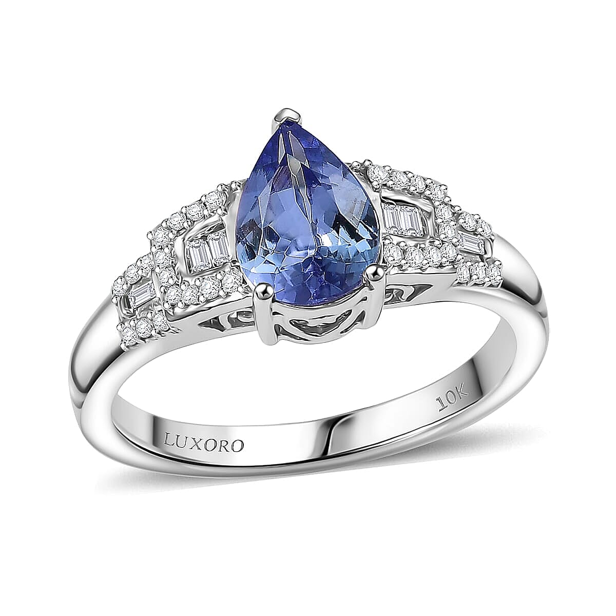 Luxoro AAA Peacock Tanzanite, Diamond Art Deco Ring in 10K White Gold 1.30 ctw (Size 10.0) image number 0