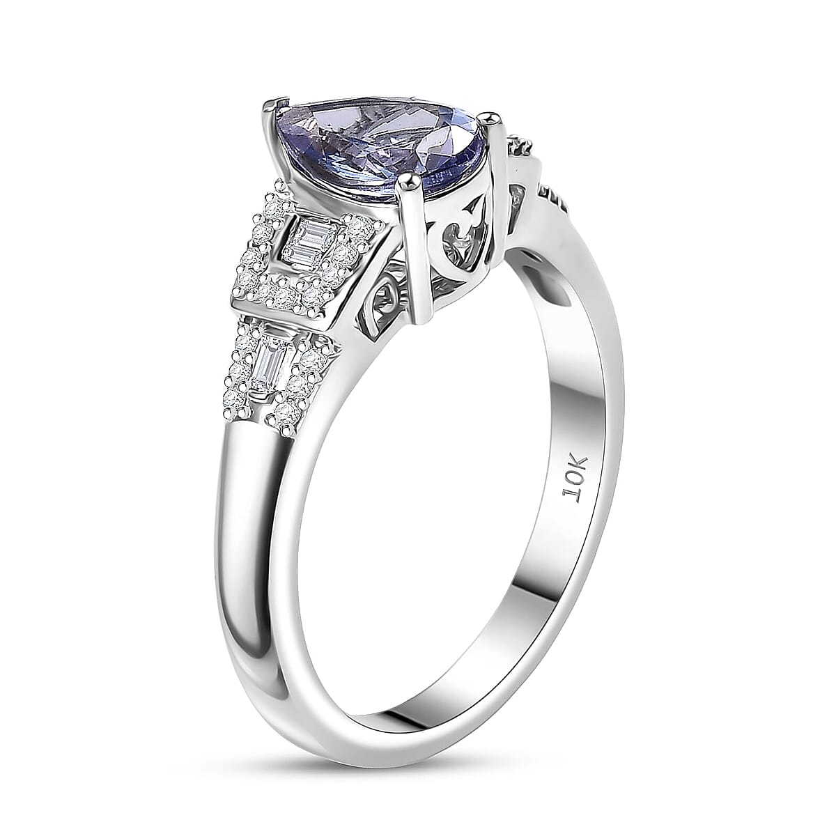 Luxoro AAA Peacock Tanzanite, Diamond Art Deco Ring in 10K White Gold 1.30 ctw (Size 10.5) image number 3