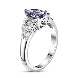 Luxoro AAA Peacock Tanzanite, Diamond Art Deco Ring in 10K White Gold 1.30 ctw (Size 10.5)