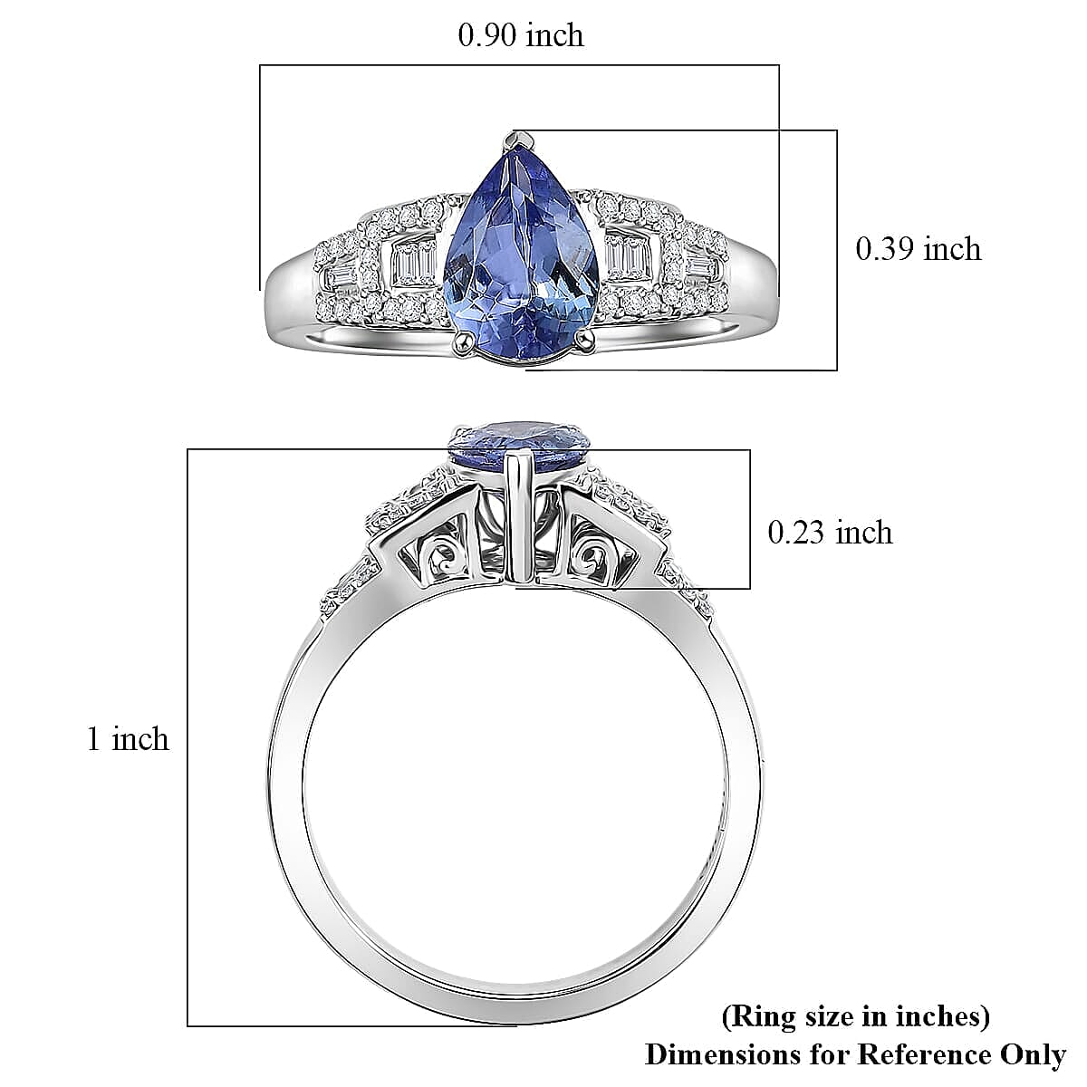 Luxoro AAA Peacock Tanzanite, Diamond Art Deco Ring in 10K White Gold 1.30 ctw (Size 7.0) image number 5