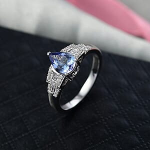 Luxoro AAA Peacock Tanzanite, Diamond Art Deco Ring in 10K White Gold 1.30 ctw (Size 7.5)