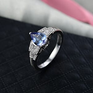Luxoro AAA Peacock Tanzanite, Diamond Art Deco Ring in 10K White Gold 1.30 ctw (Size 8.0)