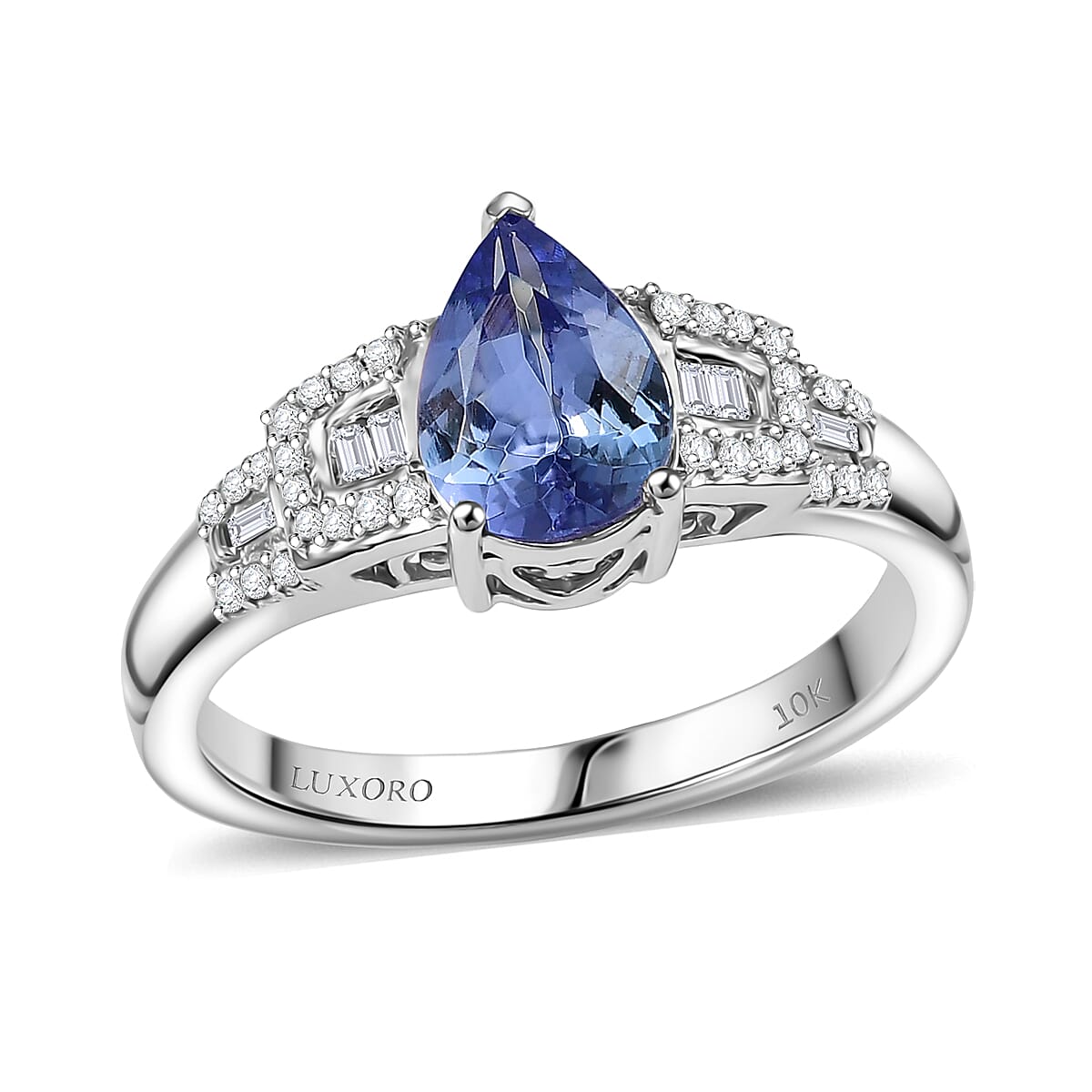 Luxoro AAA Peacock Tanzanite, Diamond Art Deco Ring in 10K White Gold 1.30 ctw (Size 9.0) image number 0